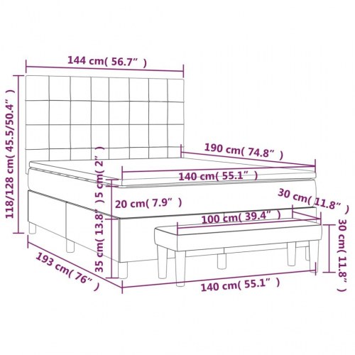 Kontinentalseng med madras 140x190 cm - stof, mørkegrå