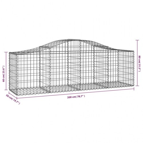 Buet gabionkurv 200 × 50 × 60/80 cm - galvaniseret jern