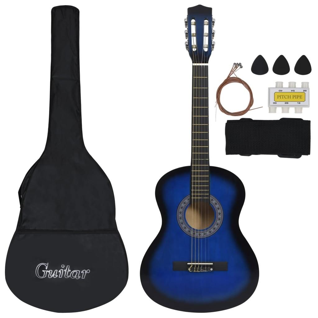 Klassisk guitarsæt 8 dele til børn og begyndere 3/4 36" blå