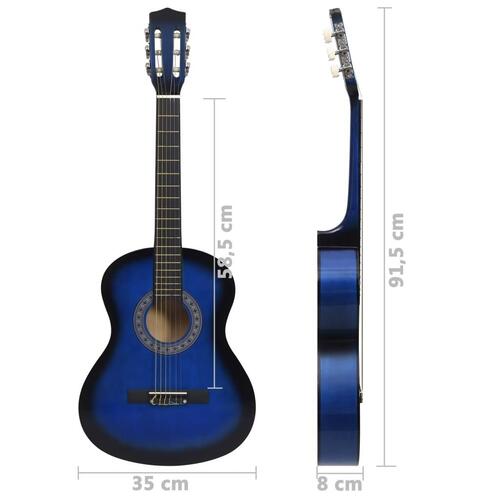 Klassisk guitarsæt 8 dele til børn og begyndere 3/4 36" blå