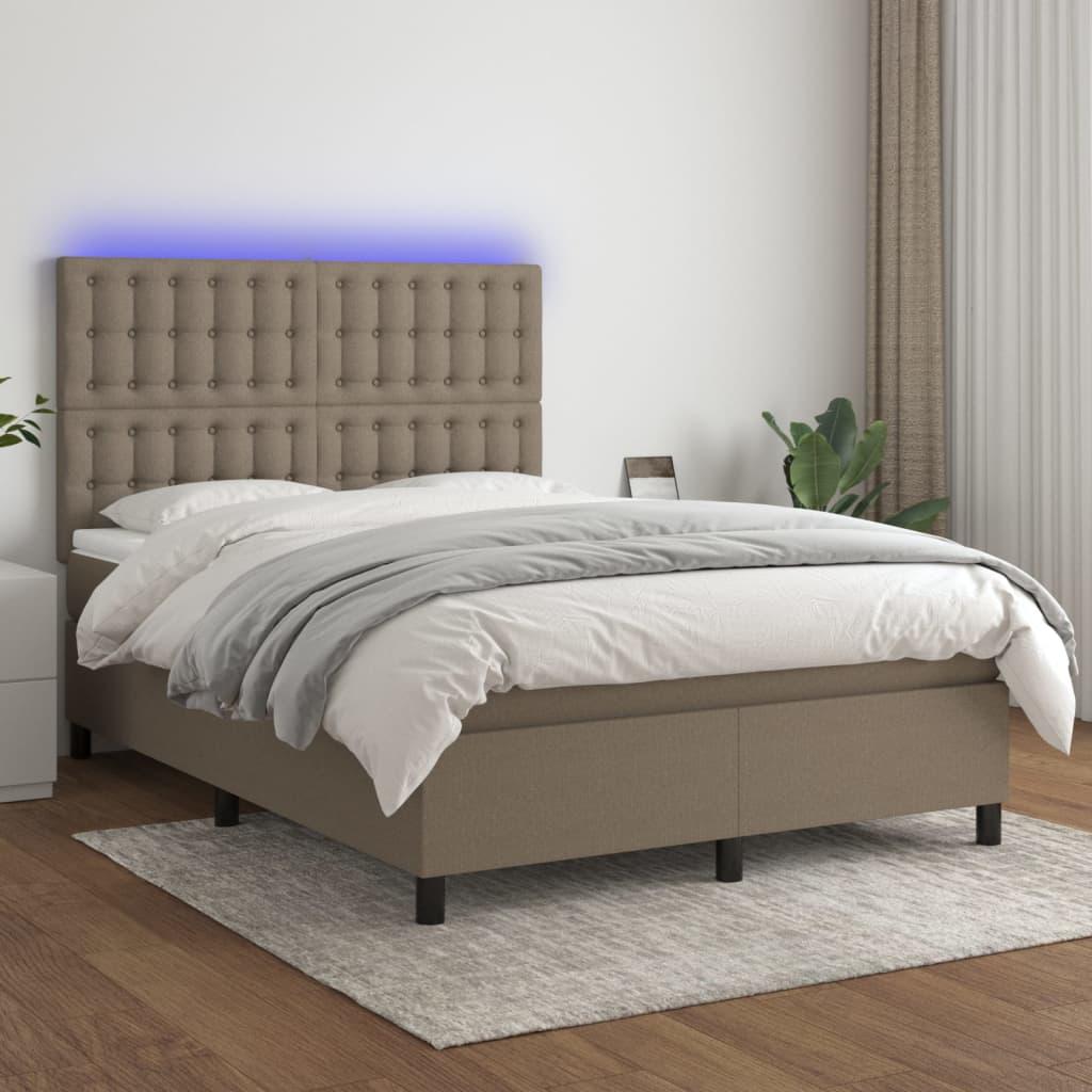 Kontinentalseng med LED-lys 140x190 cm stof gråbrun billede