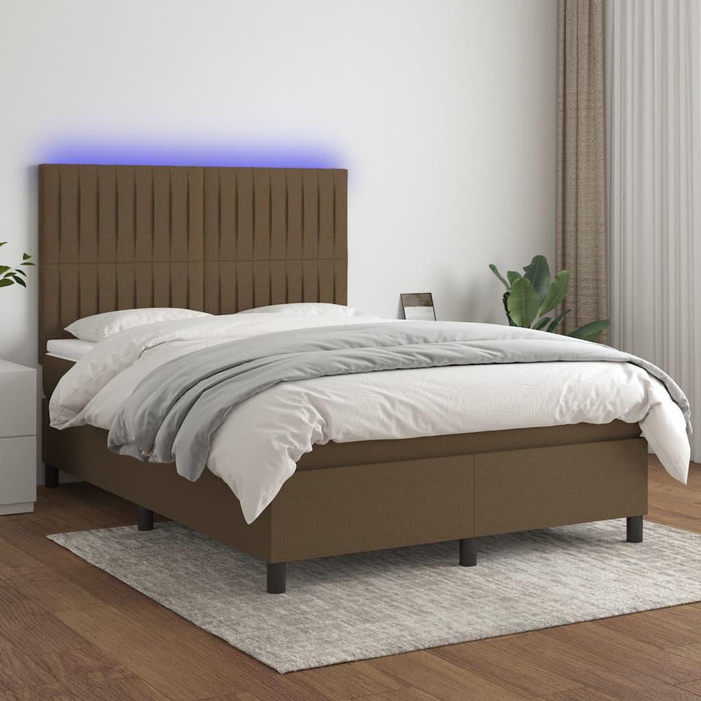 Kontinentalseng med LED-lys 140x200 cm - stof, mørkebrun billede
