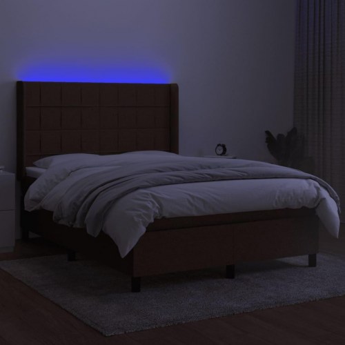 Kontinentalseng med LED-lys 140×190 cm - stof, mørkebrun