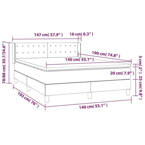 Kontinentalseng med madras 140x190 cm stof sort