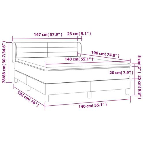 Kontinentalseng med madras 140x190 cm stof sort