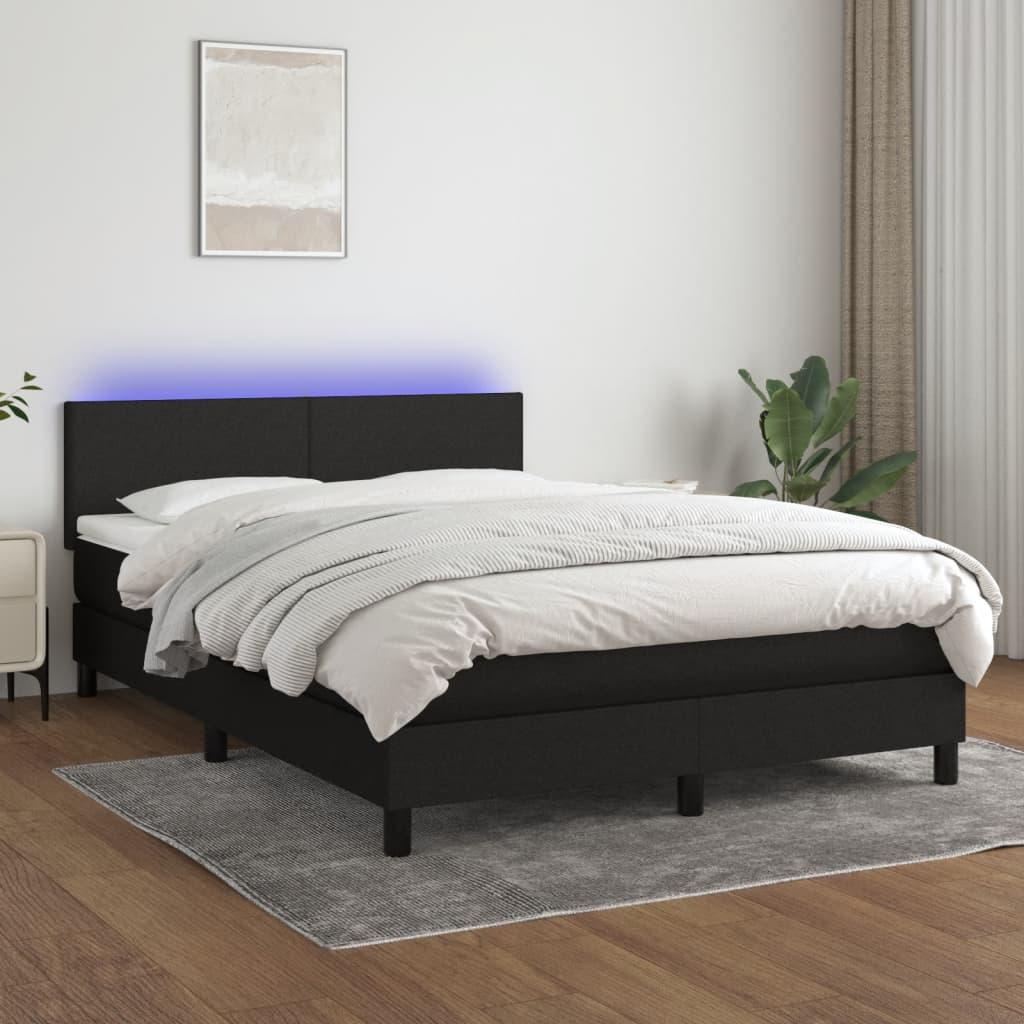 Kontinentalseng med LED-lys 140×190 cm - stof, sort billede
