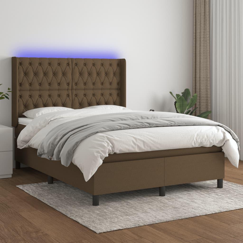 Kontinentalseng med LED-lys 140×190 cm - stof, mørkebrun