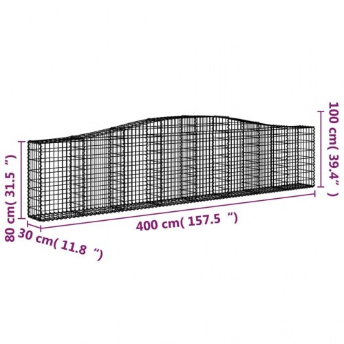 Buet gabionkurv 400 × 30 × 80/100 cm - galvaniseret jern