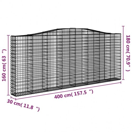 Buet gabionkurv 400x30x160/180 cm galvaniseret jern