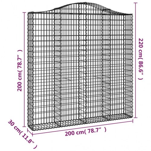 Buet gabionkurv 200 × 30 × 200/220 cm i galvaniseret jern