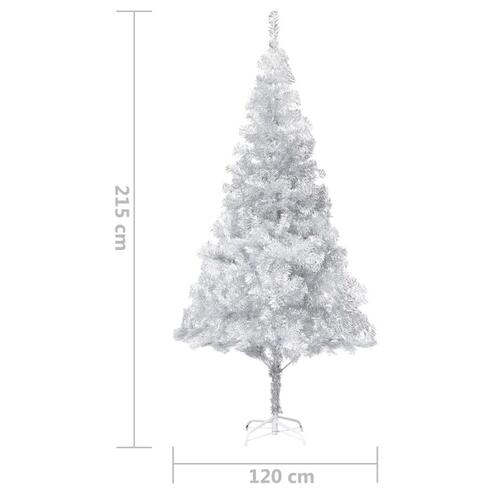 Kunstigt juletræ med juletræsfod 210 cm PET sølvfarvet