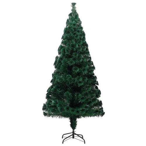 Kunstigt juletræ med fod 210 cm fiberoptik grøn