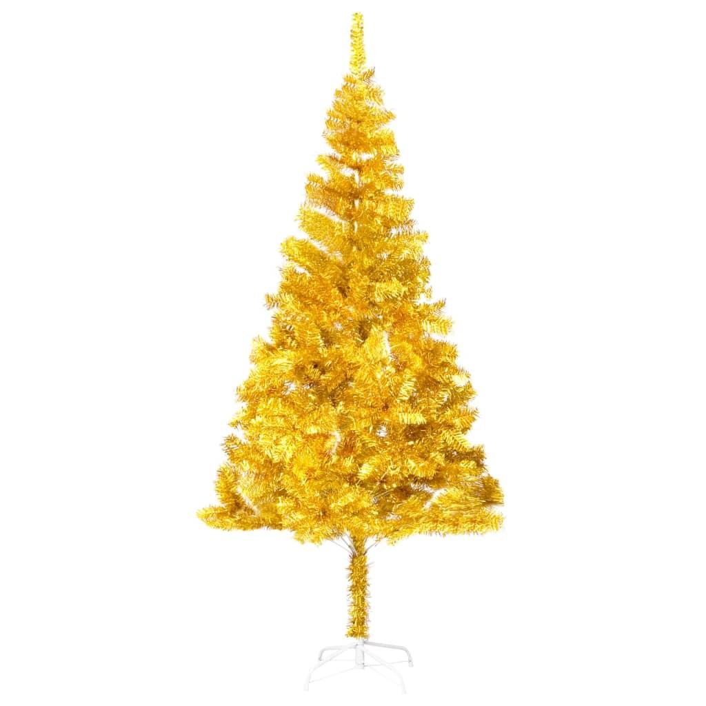 Kunstigt juletræ med fod 210 cm PET guldfarvet