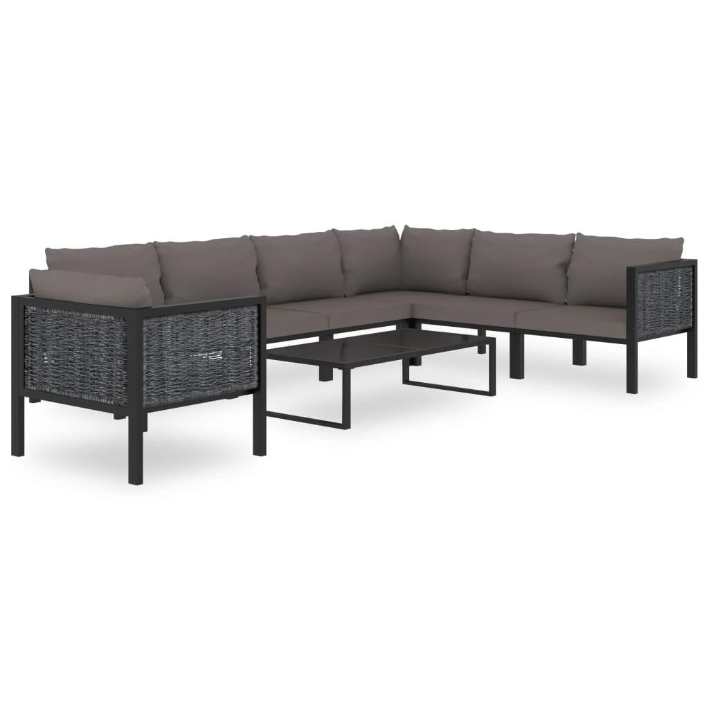 Haveloungesæt 8 dele med hynder polyrattan antracitgrå