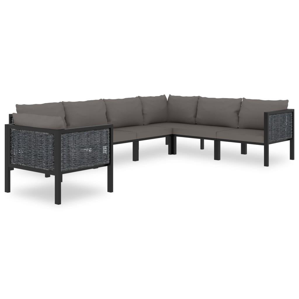 Haveloungesæt 7 dele med hynde polyrattan antracitgrå