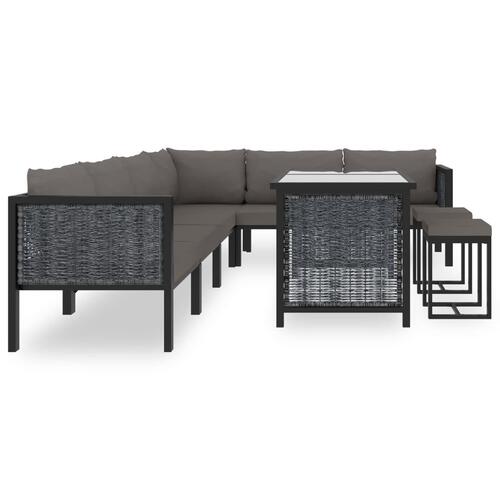 Haveloungesæt 9 dele med hynder polyrattan antracitgrå
