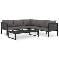 Haveloungesæt 6 dele med hynde polyrattan antracitgrå