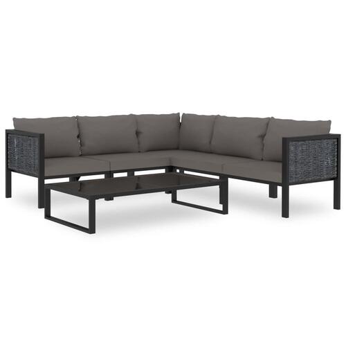 Haveloungesæt 6 dele med hynde polyrattan antracitgrå