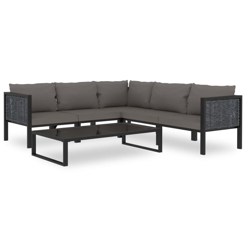 Haveloungesæt 6 dele med hynde polyrattan antracitgrå
