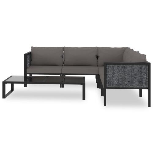 Haveloungesæt 6 dele med hynde polyrattan antracitgrå