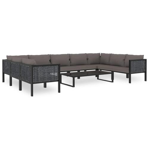Haveloungesæt 10 dele med hynder polyrattan antracitgrå