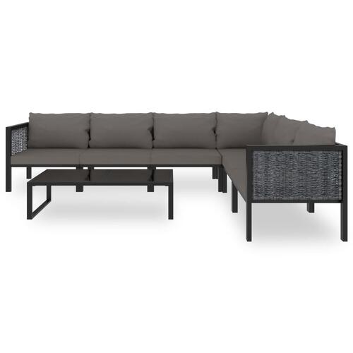 Haveloungesæt 7 dele med hynde polyrattan antracitgrå
