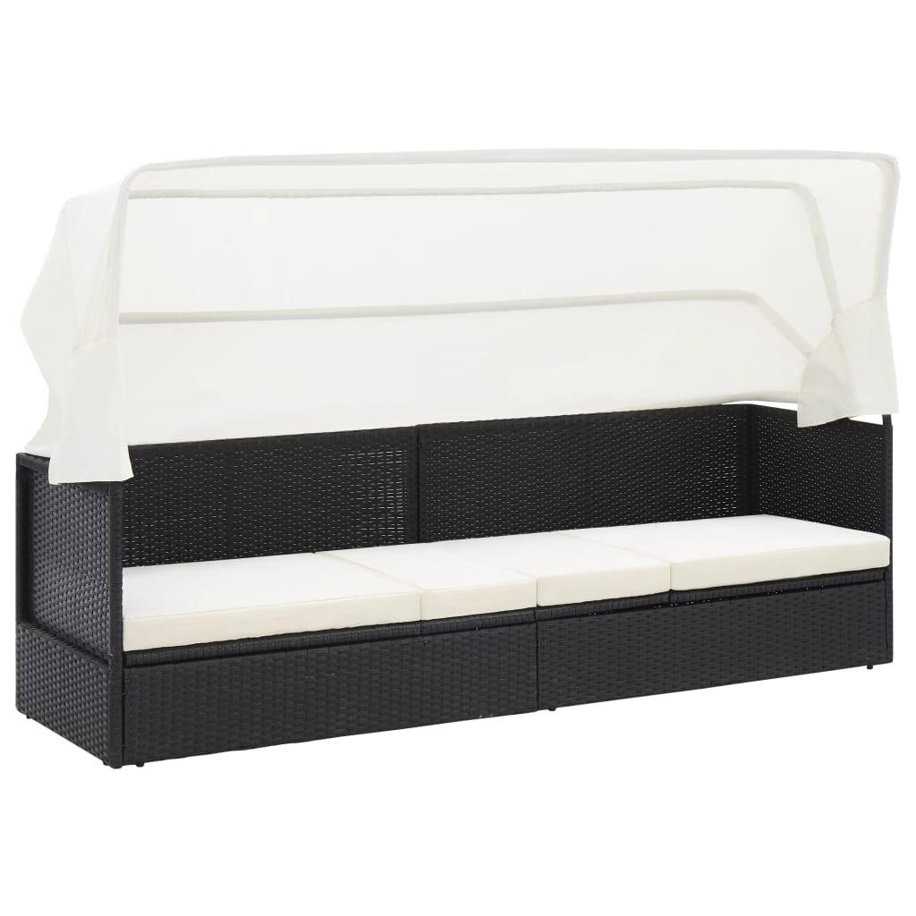 Havesofa med baldakin polyrattan sort