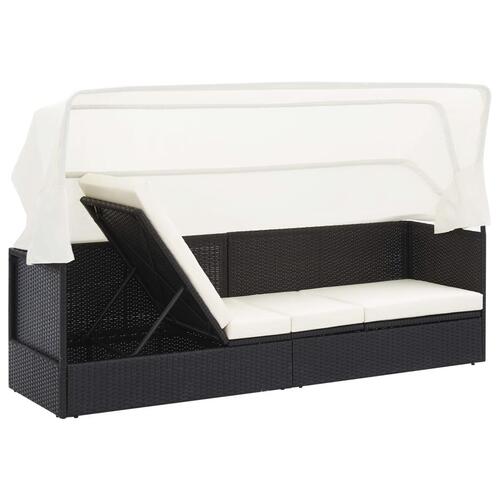 Havesofa med baldakin polyrattan sort