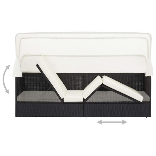 Havesofa med baldakin polyrattan sort
