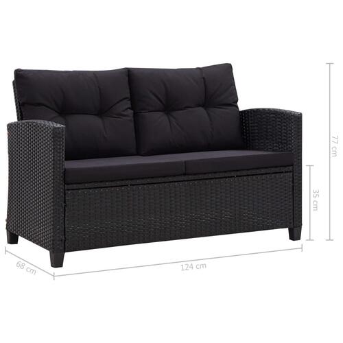 Topersoners havesofa med hynder 124 cm polyrattan sort