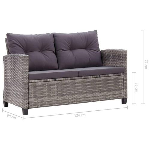 Topersoners havesofa med hynder 124 cm polyrattan grå