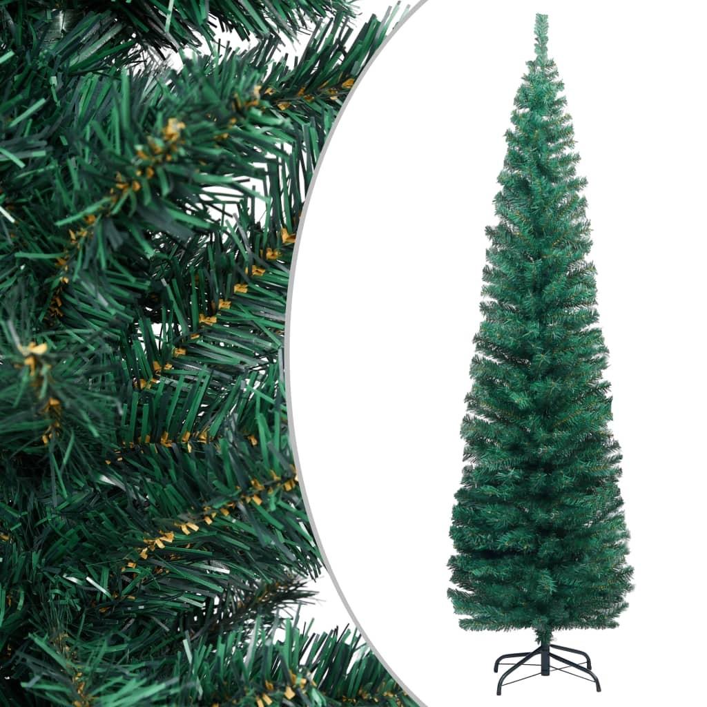 Smalt kunstigt juletræ med juletræsfod 240 cm PVC grøn