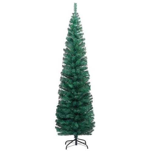 Smalt kunstigt juletræ med juletræsfod 240 cm PVC grøn