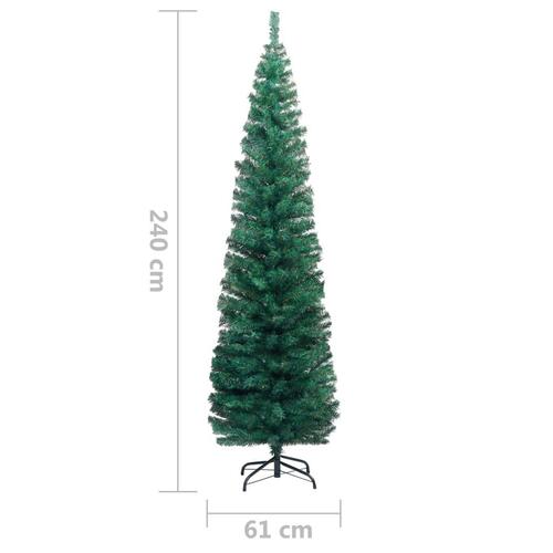 Smalt kunstigt juletræ med juletræsfod 240 cm PVC grøn