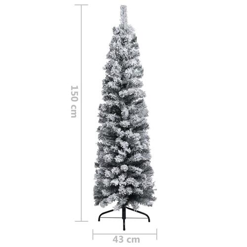 Smalt kunstigt juletræ med sne 150 cm PVC grøn