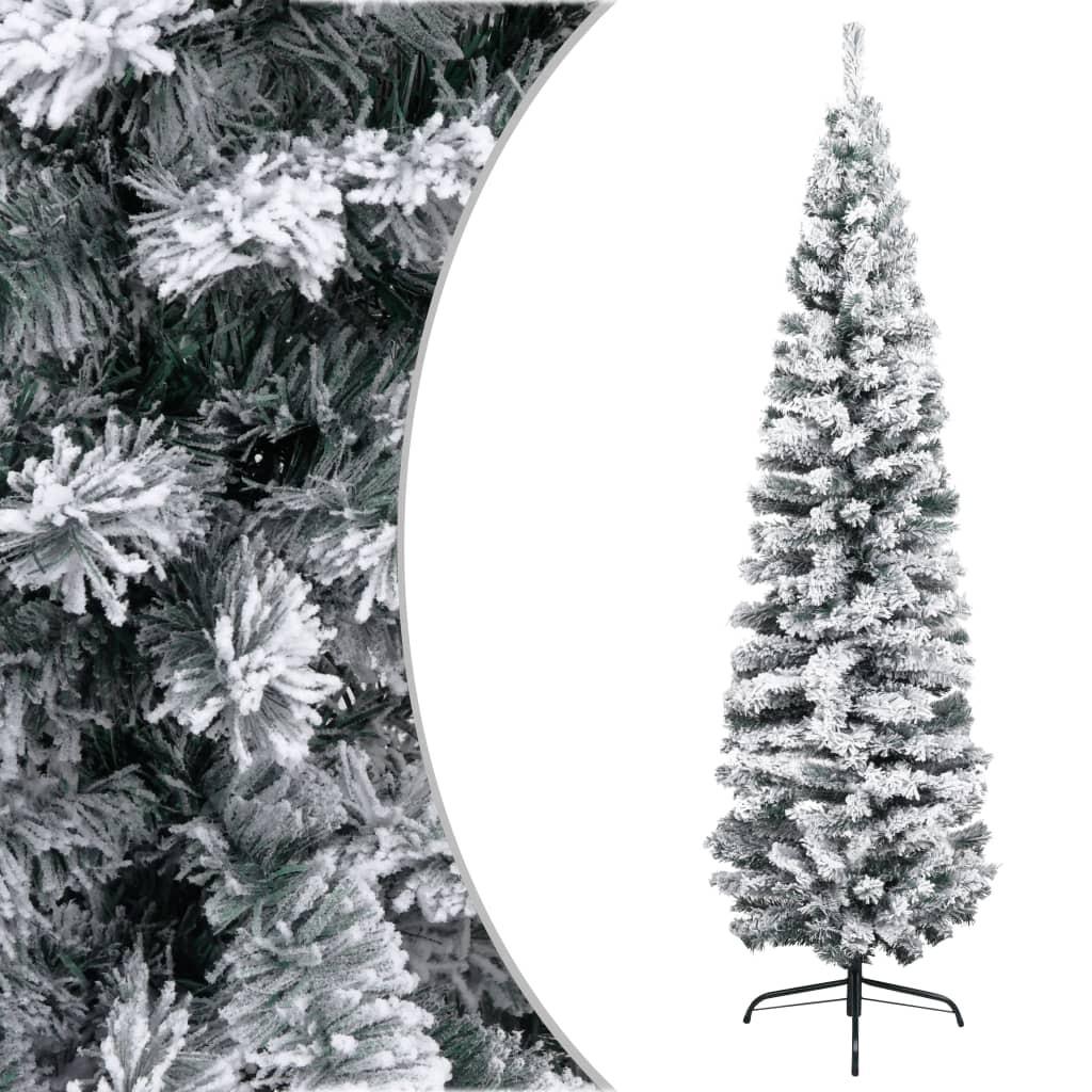 Smalt kunstigt juletræ med sne 210 cm PVC grøn