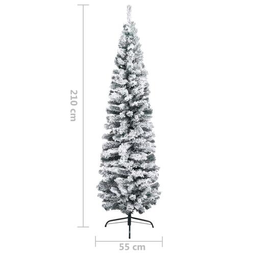 Smalt kunstigt juletræ med sne 210 cm PVC grøn