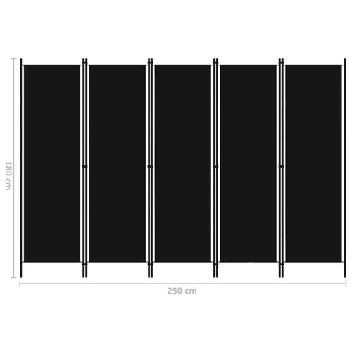 5-panels rumdeler 250 x 180 cm sort