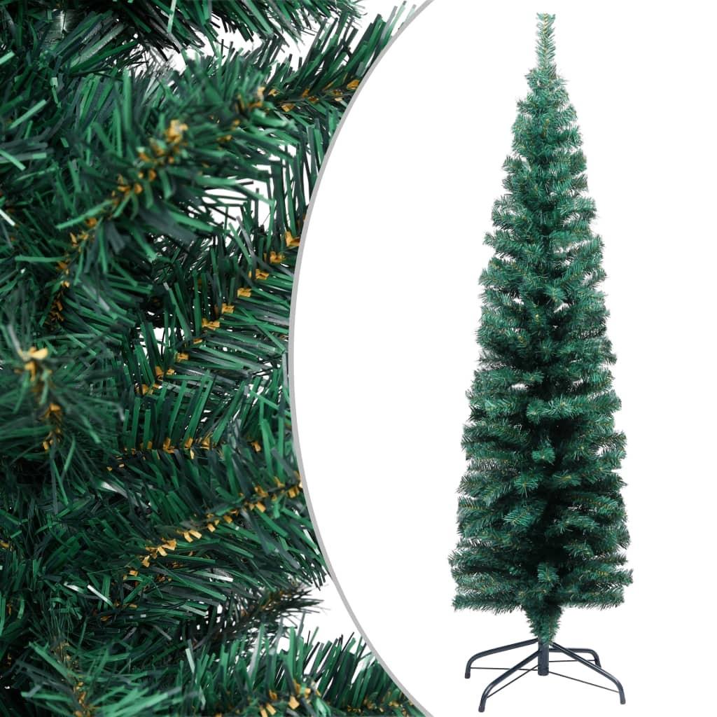 Smalt kunstigt juletræ med juletræsfod 150 cm PVC grøn