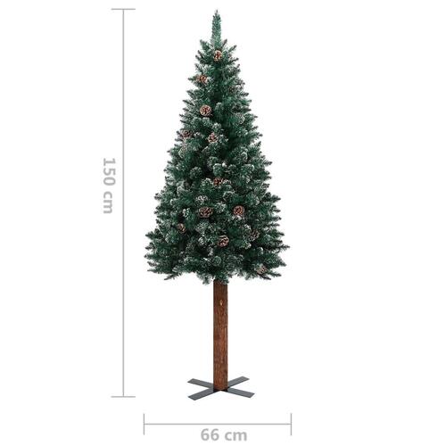 Smalt juletræ med ægte træ og hvid sne 150 cm PVC grøn