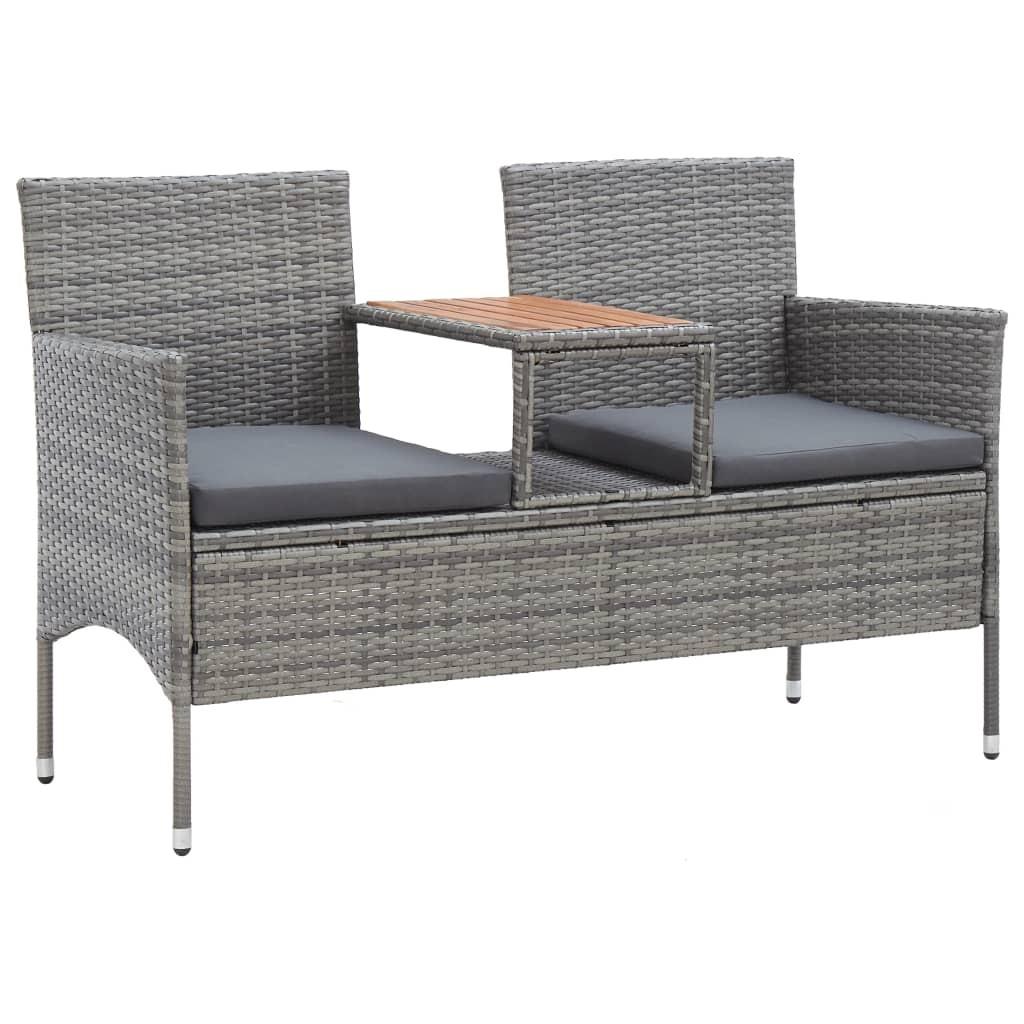 2-personers havebænk med tebord 143 cm polyrattan grå