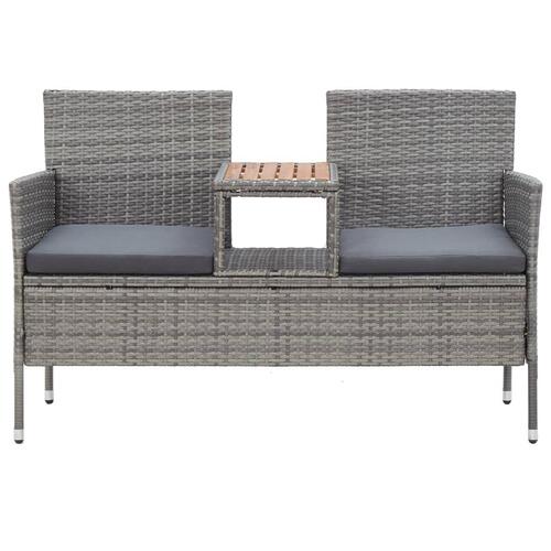 2-personers havebænk med tebord 143 cm polyrattan grå