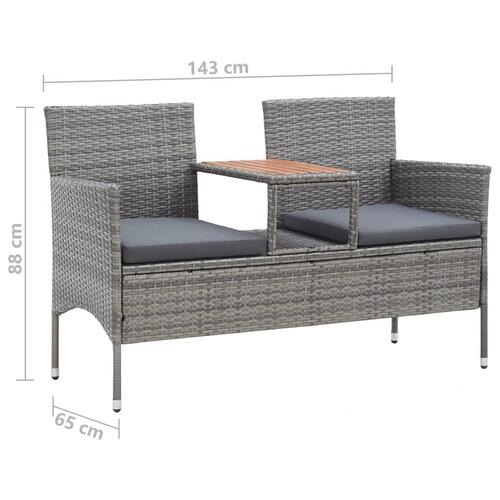 2-personers havebænk med tebord 143 cm polyrattan grå