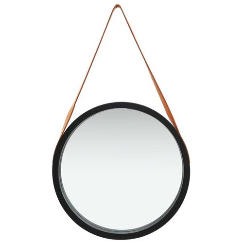 Vægspejl med rem 50 cm sort