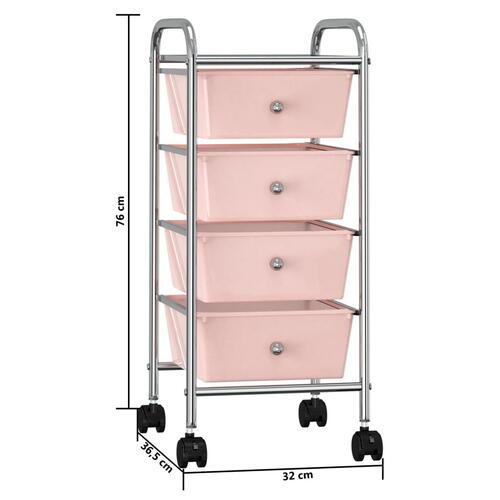 Rullebord med 4 skuffer plastik pink