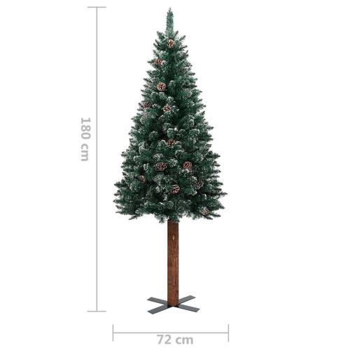 Smalt juletræ med ægte træ og hvid sne 180 cm PVC grøn