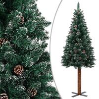 Smalt juletræ med ægte træ og hvid sne 210 cm PVC grøn
