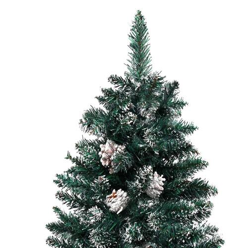 Smalt juletræ med ægte træ og hvid sne 210 cm PVC grøn