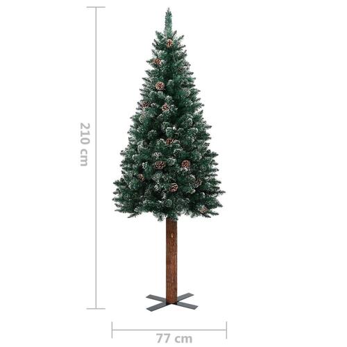 Smalt juletræ med ægte træ og hvid sne 210 cm PVC grøn