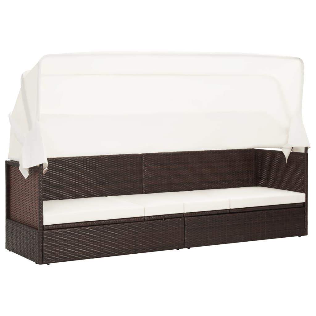 Havesofa med baldakin polyrattan brun